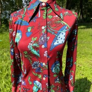 Vintage 70s mushroom dagger collar button down shirt